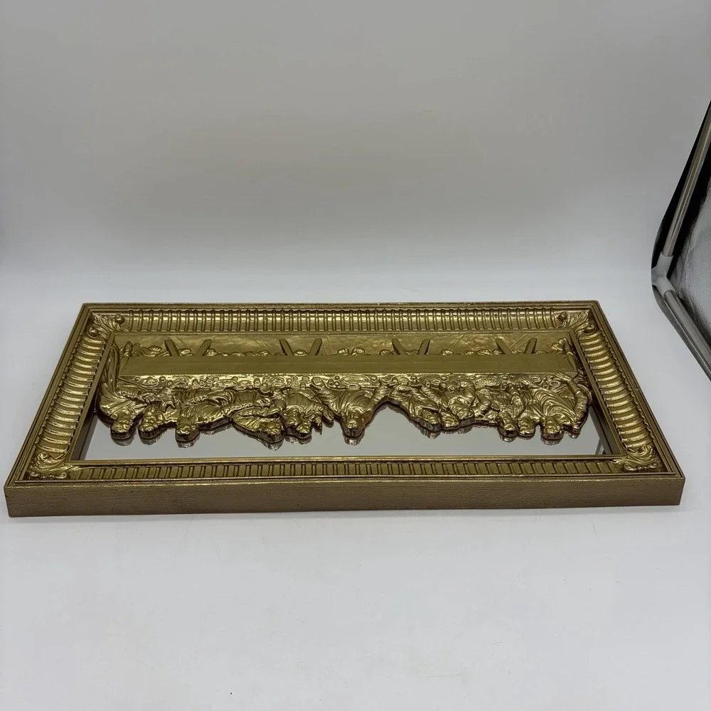Vintage Home Interiors Last Supper Mirrored Plaque Wall Hanging Gold Made In USA